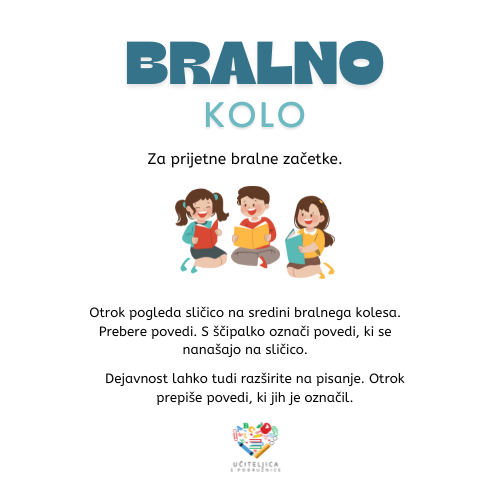 Bralno kolo s sličico na sredini in povedmi okrog sličice.